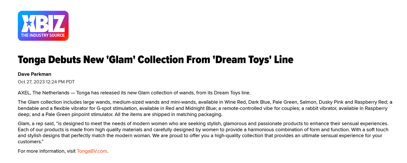 2023-10 XBIZ Online - Dreamtoys Glam